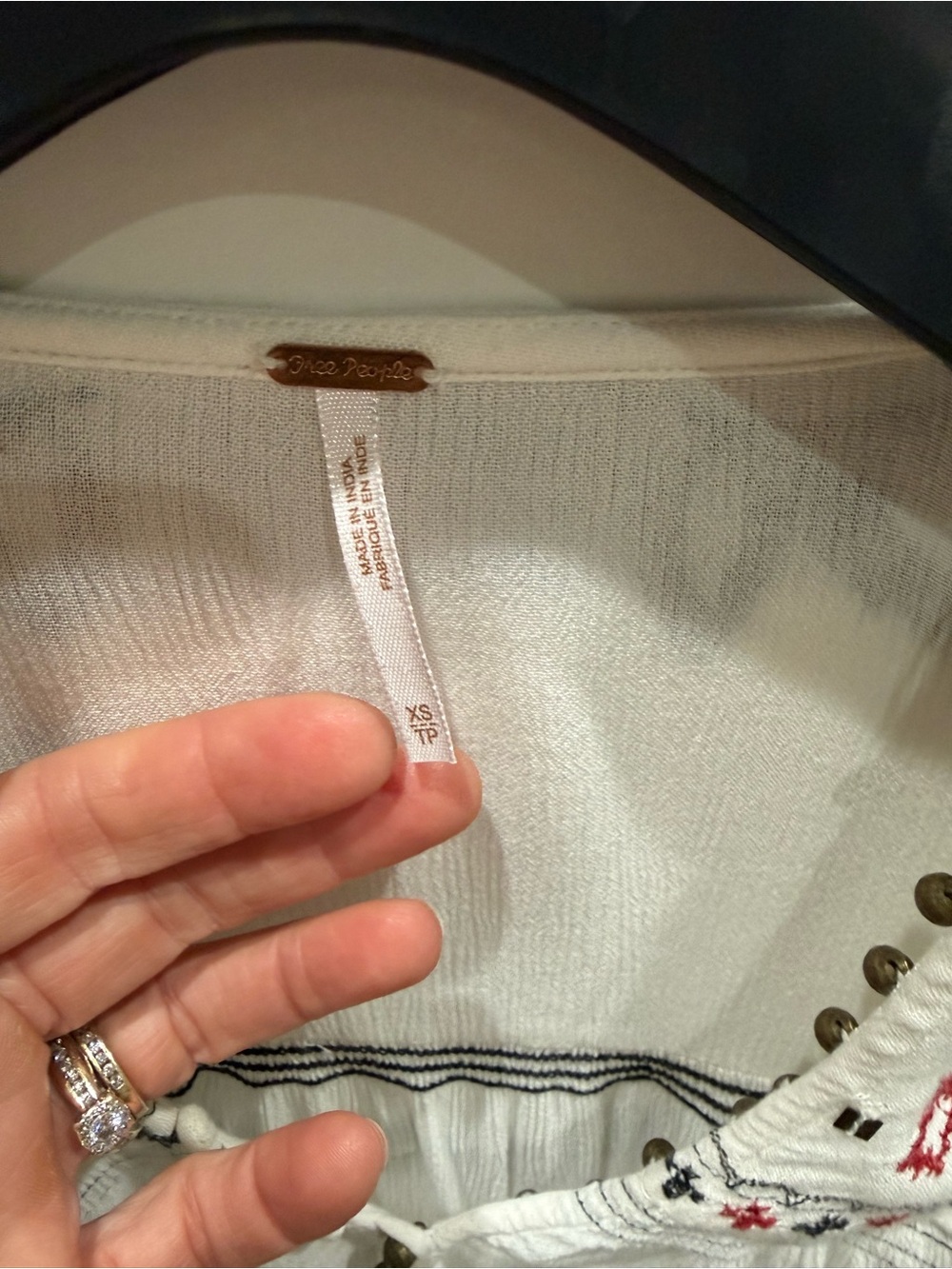 Free People Cream Embroidered Peasant Top